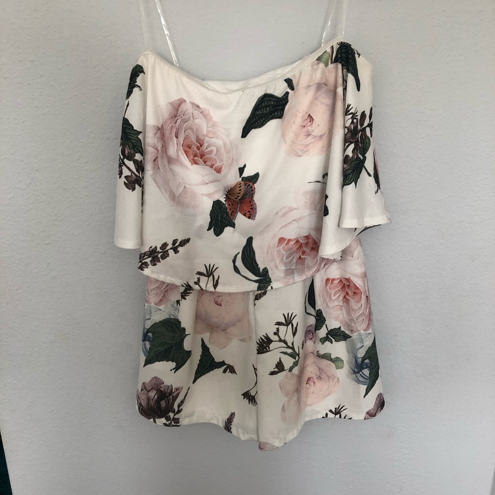 Flower print strapless romper (WORN ONLY ONCE)